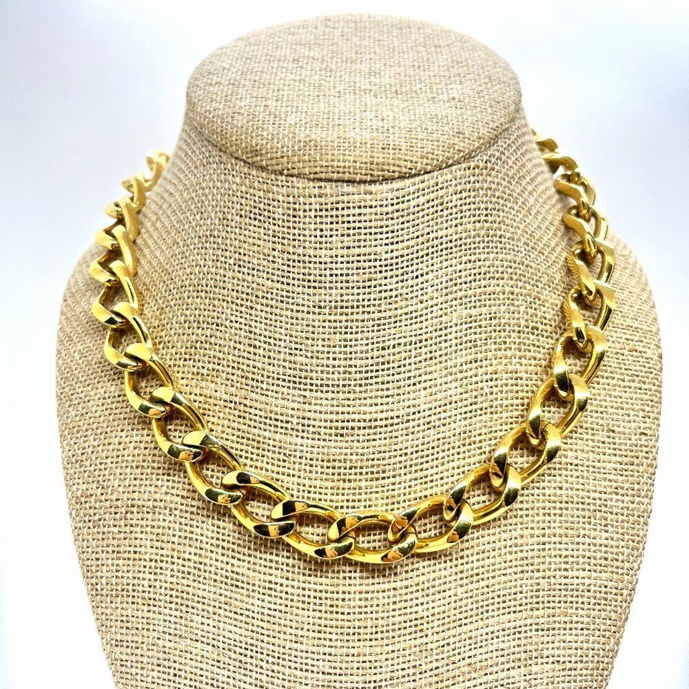 Vintage Monet Necklace Gold Tone Chain LInk Collar Chunky 80s 90s